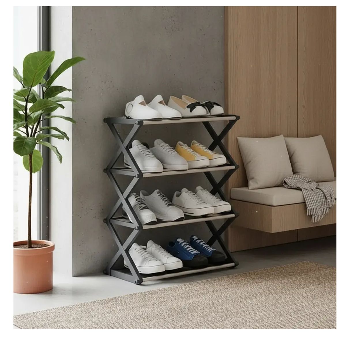 GENERICO - Zapatero JV HOME 4 Niveles Gris Moderno Organizador Estante Calzado Hogar