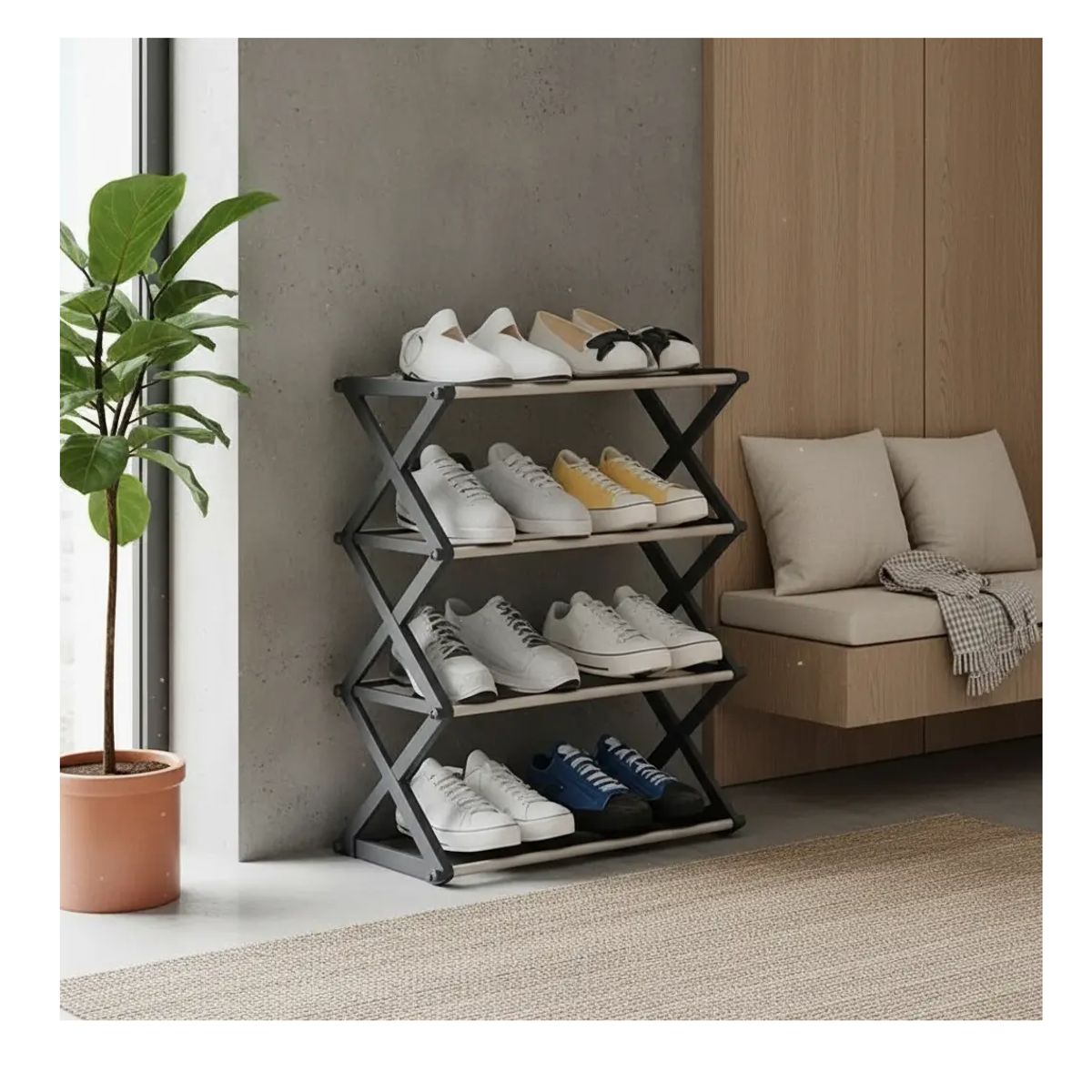 GENERICO - Zapatero JV HOME 4 Niveles Gris Moderno Organizador Estante Calzado Hogar