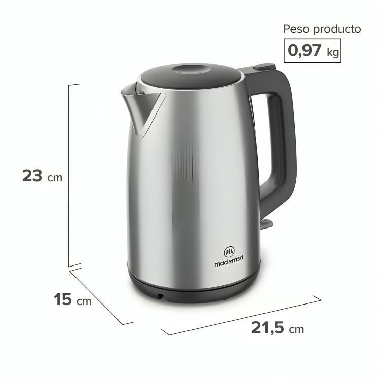 Hervidor Eléctrico 1,7L con Apagado Automático MEK25 Acero Inoxidable