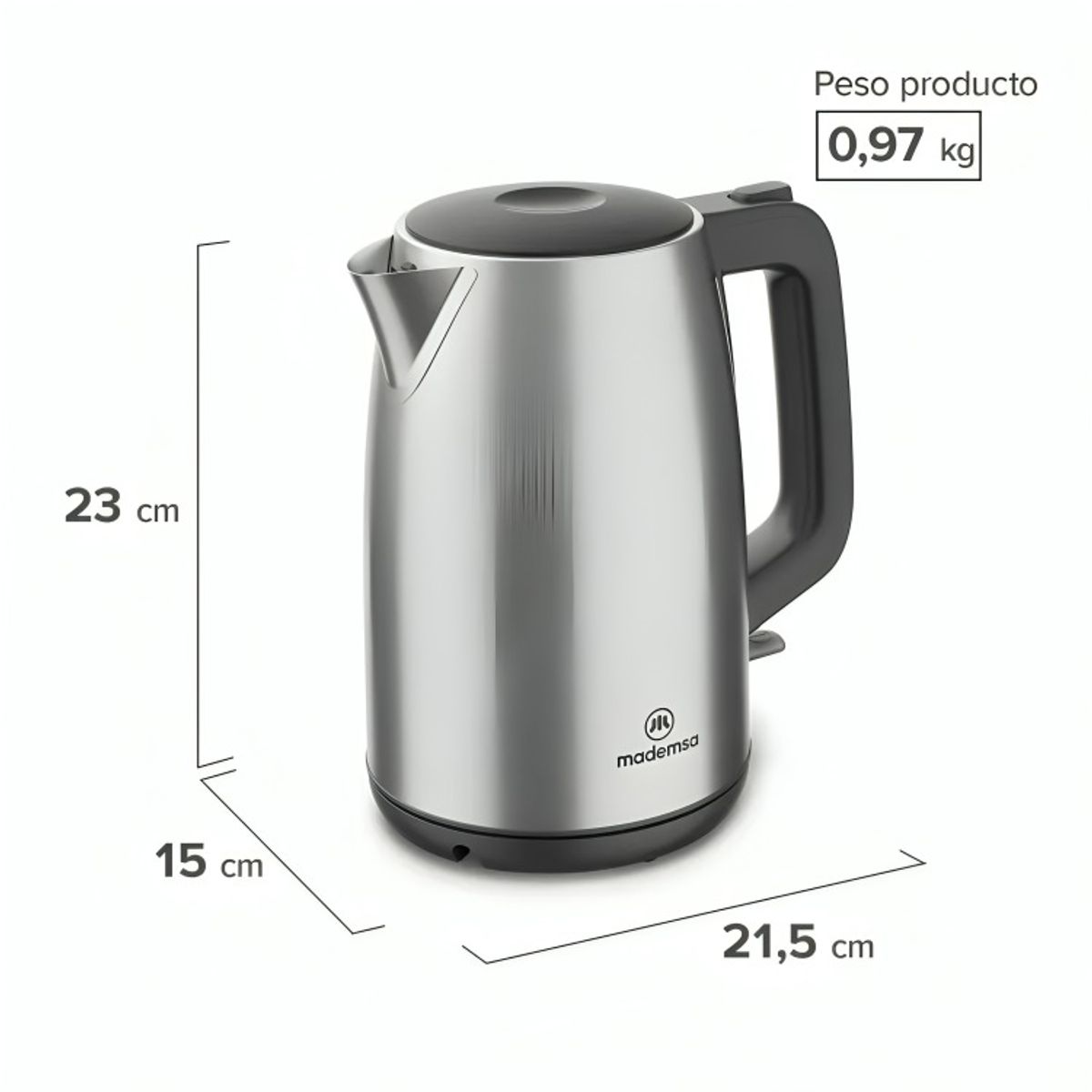 MADEMSA - Hervidor Eléctrico Mademsa 1,7L con Apagado Automático MEK25 Acero Inoxidable