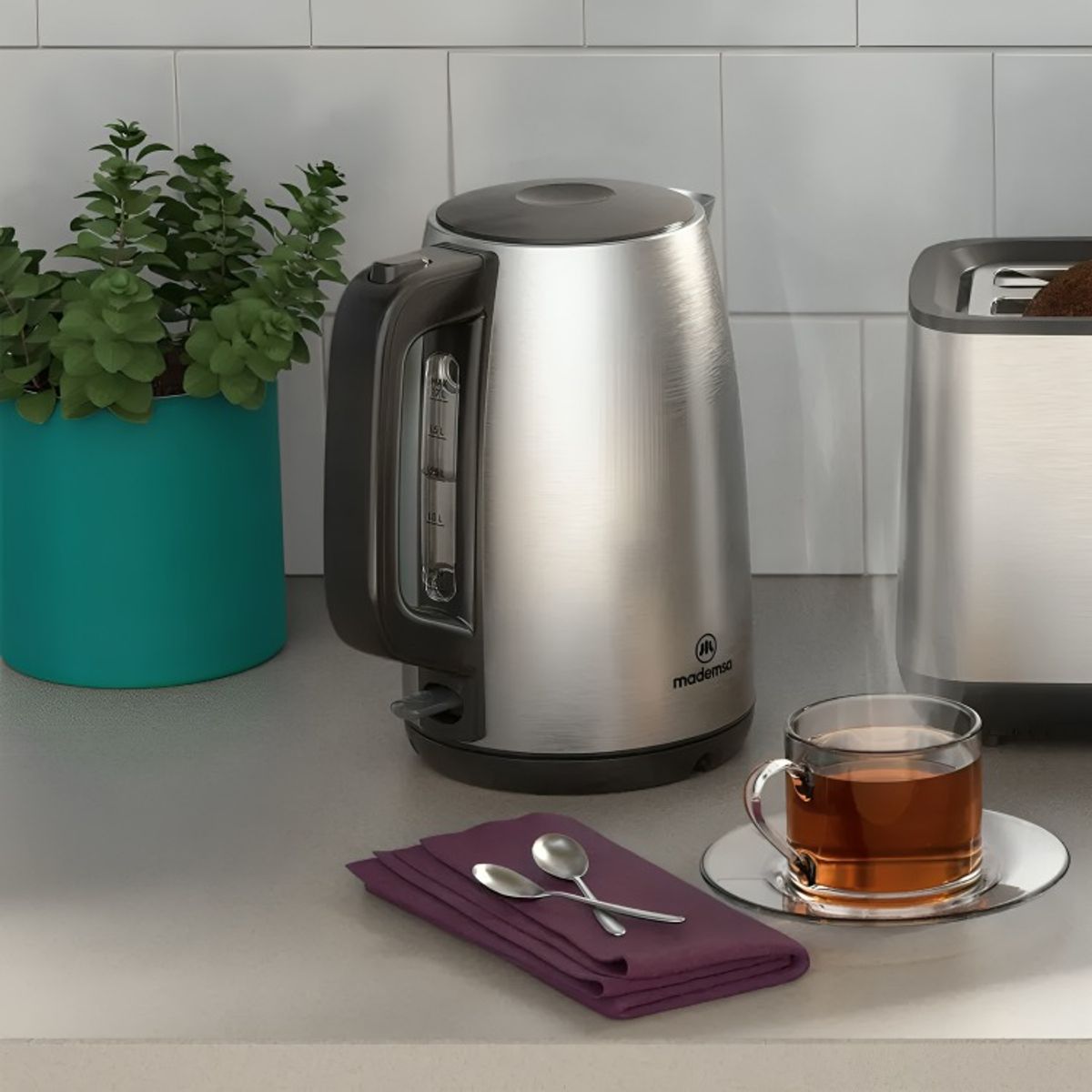 MADEMSA - Hervidor Eléctrico Mademsa 1,7L con Apagado Automático MEK25 Acero Inoxidable