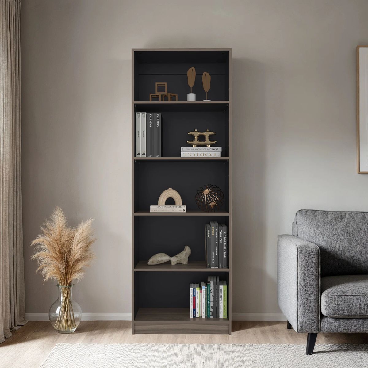 TUHOME - ESTANTE 5 NIVELES HOME-E3 AVELLANA Y WENGUE 180,6X62,8X29,9 CM