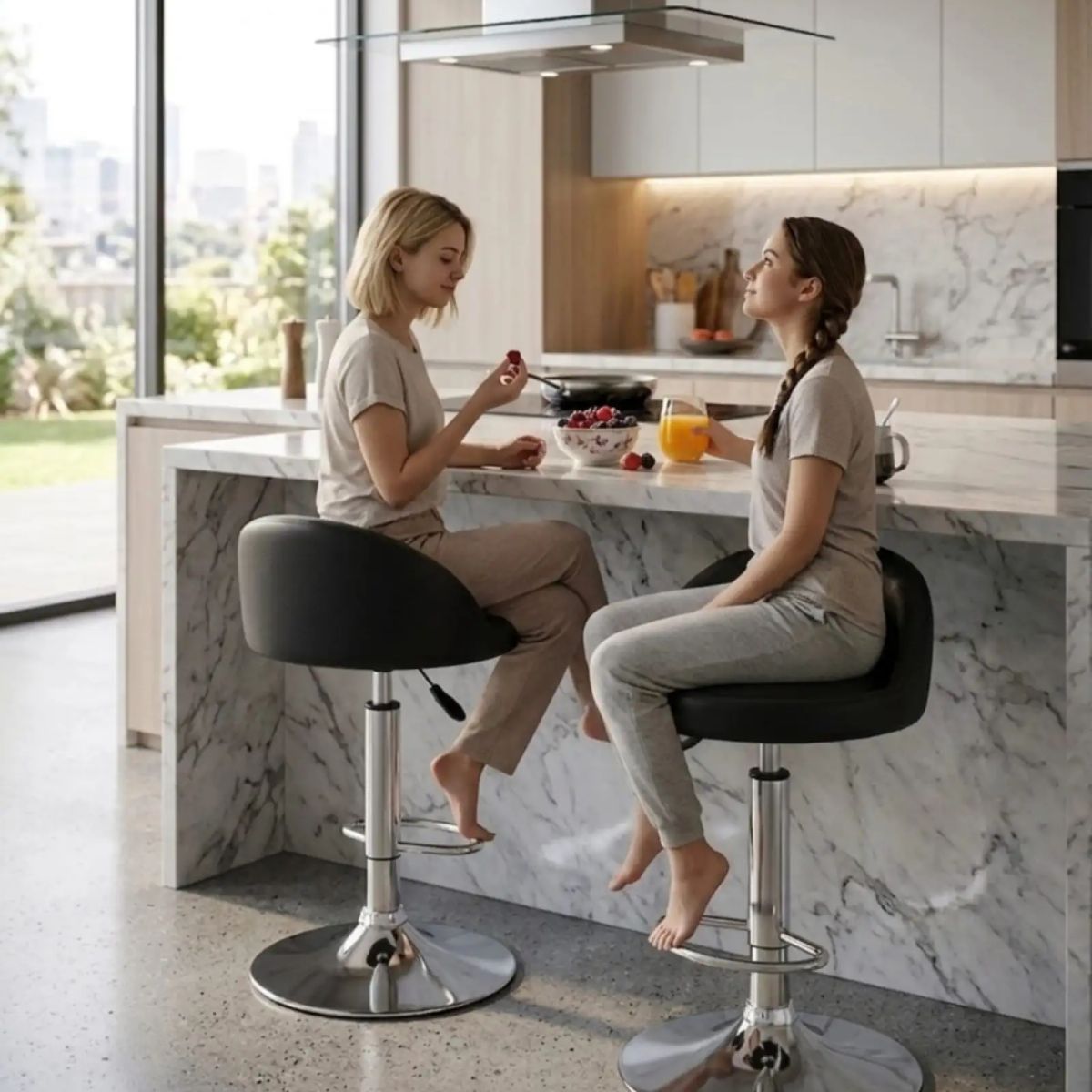 GENERICO - Pack 2 Sillas de Bar Ergonómicas Ajustable con Apoyapiés