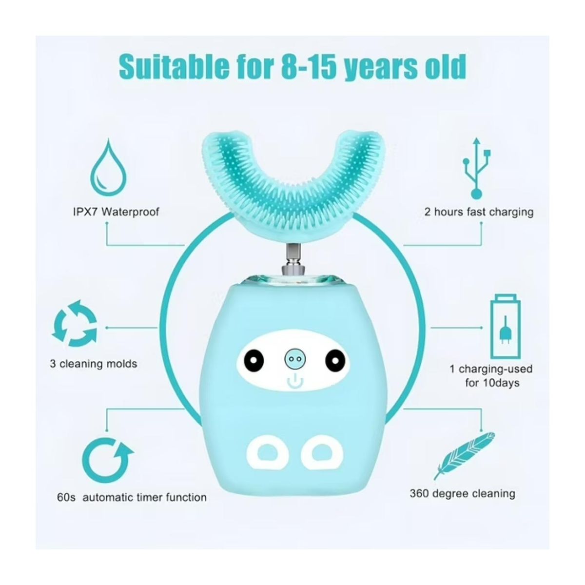 GENERICO - Cepillo Forma De U Electrico Recargable Para Niños Azul Infantil