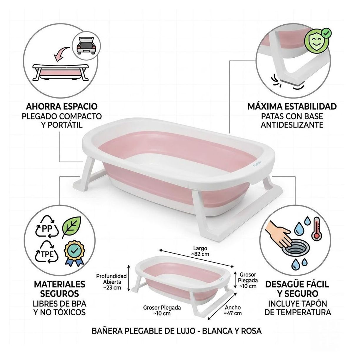 GENERICO - Banera Tina Plegable Para Bebes Rosado