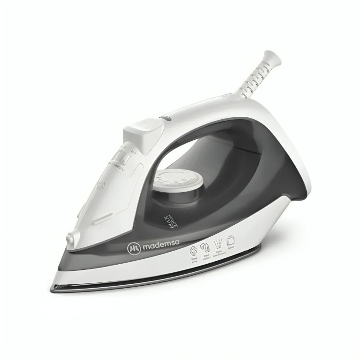 MADEMSA - Plancha a Vapor Mademsa con Base Antiadherente y Vapor Vertical MIR10 Blanca