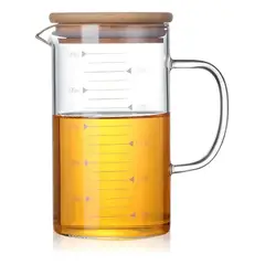 GENERICO - Jarra Medidora 500ml Vidrio Borosilicato Tapa Madera