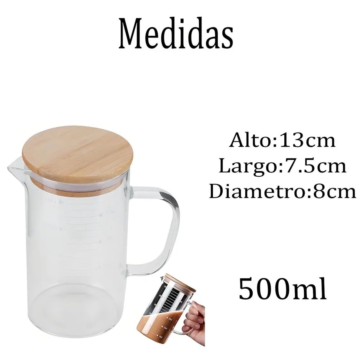 GENERICO - Jarra Cocina Medidora Vidrio 500ml Tapa Recetas Perfectas Pro