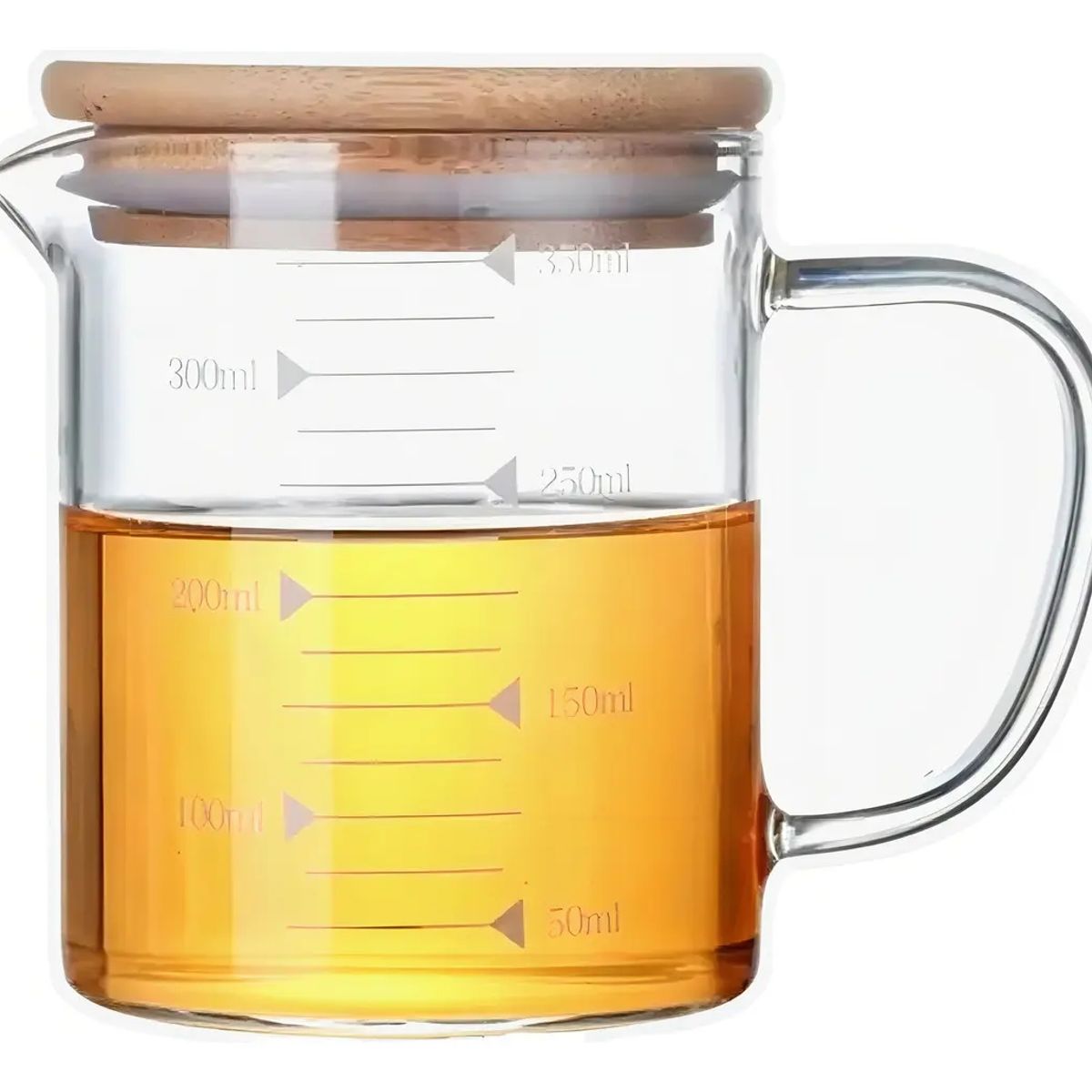 GENERICO - Jarra Medidora 350ml Vidrio Borosilicato Tapa Bambu Antigoteo