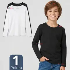 UTILISIMO - Camiseta Polera Algodón Primera Capa Manga Larga Blanco Negro Niño