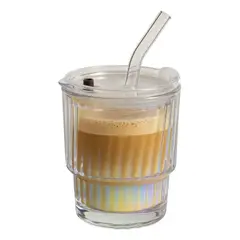 GENERICO - Disfruta Bebidas Vaso Tornasol Bombilla Tapa Elegante Top 1u