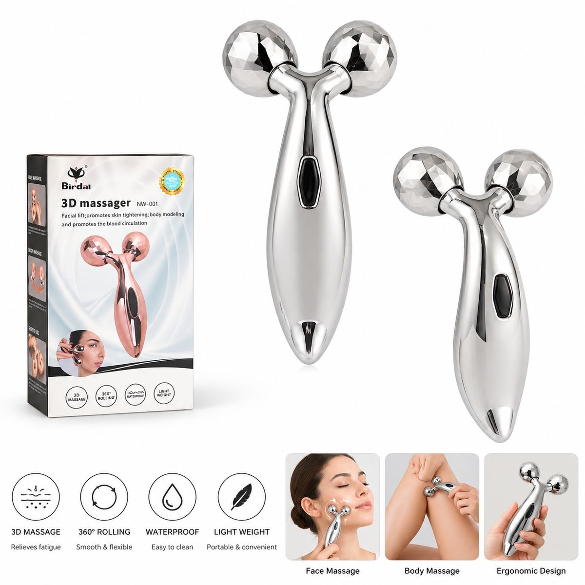 GENERICO - Masajeador Facial 3D Rodillo Doble Reafirmante Piel Rostro