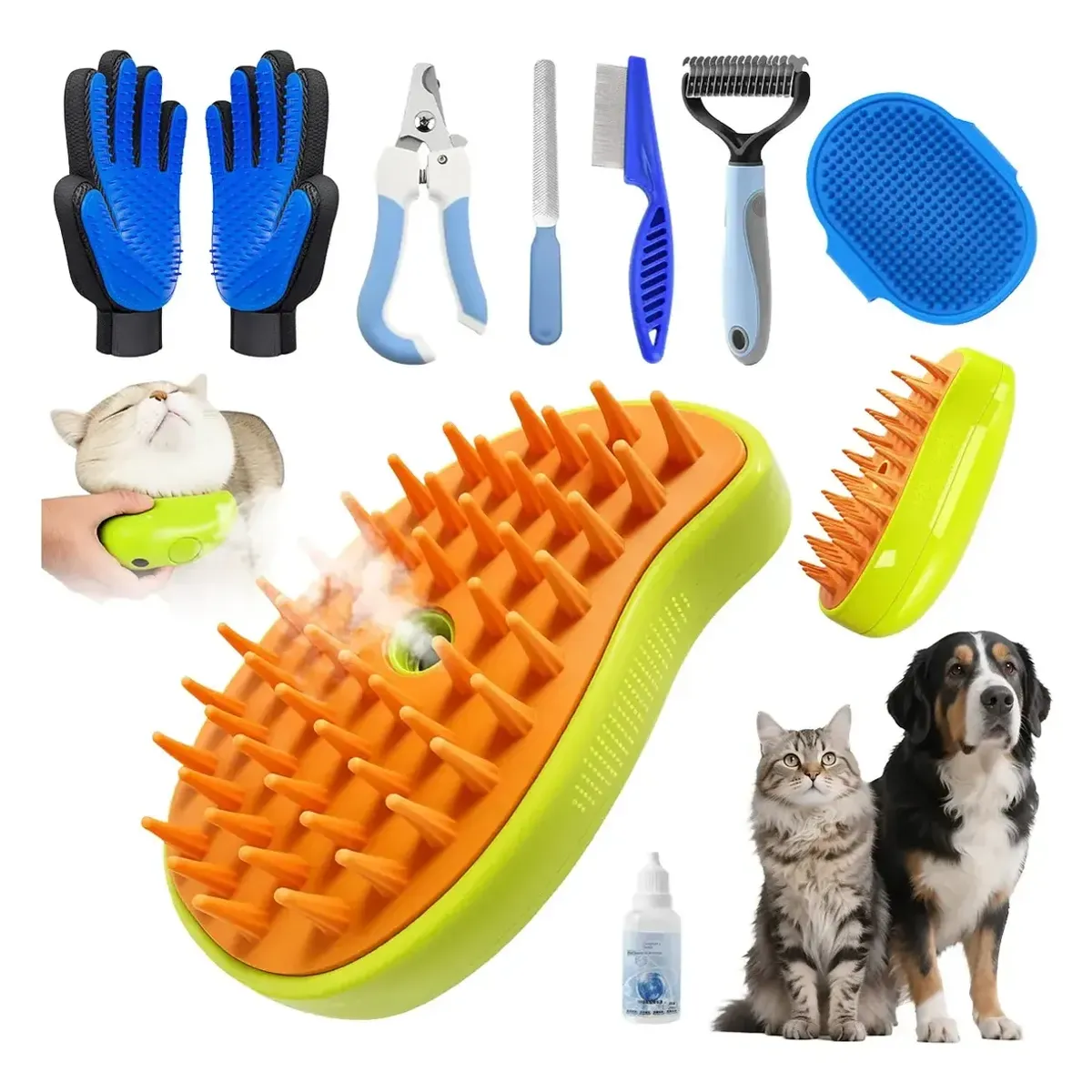 GENERICO - 9pcs Cepillo Deslanador Perro Gato Vapor Mascota Masajeador