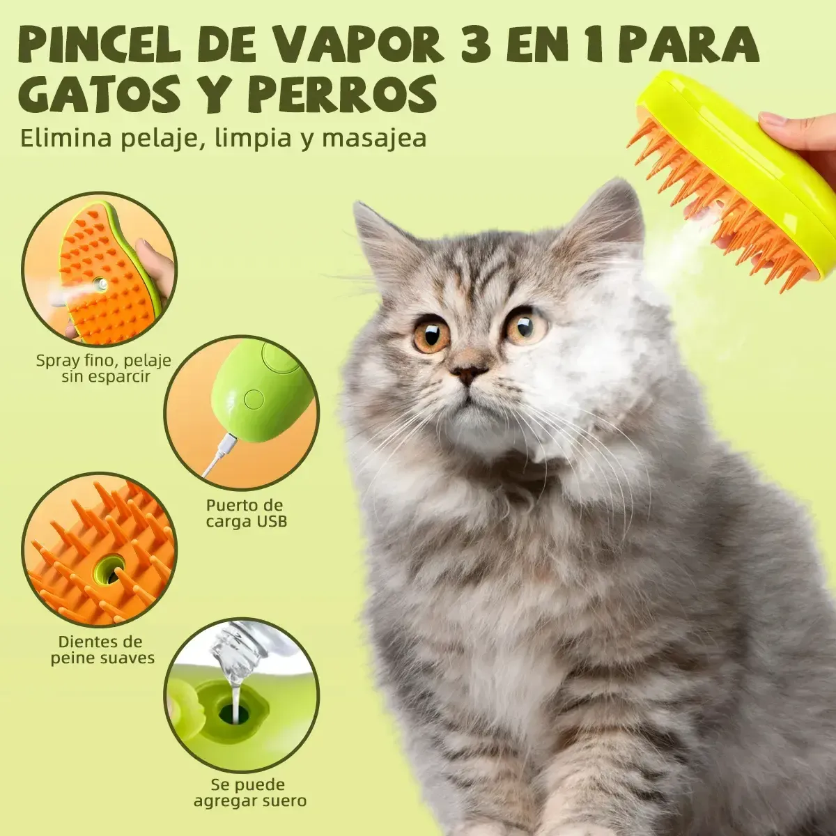 GENERICO - 9pcs Cepillo Deslanador Perro Gato Vapor Mascota Masajeador