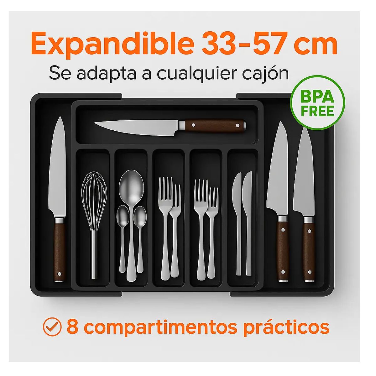 GENERICO - Organizador De Cubiertos Expandible 8 Compartimentos