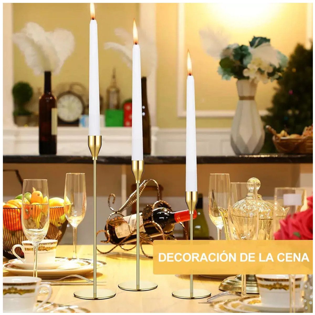 KUANGYE - Set 3 Candelabro Portavelas Metal Mesa Boda Fiestas Casa