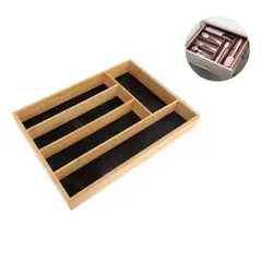 GENERICO - Caja Bambú, Fondo Negro, 5 Compartimentos Para Cubierto