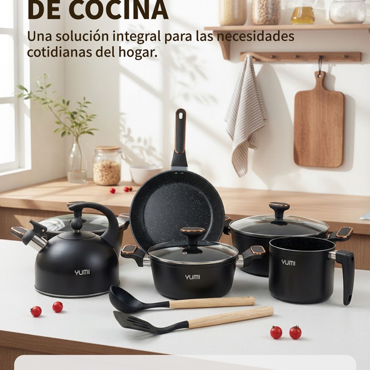 GENERICO - Batería de Cocina Antiadherente 11 Pzs Juego de Ollas con Tetera Mármol Negro Gris