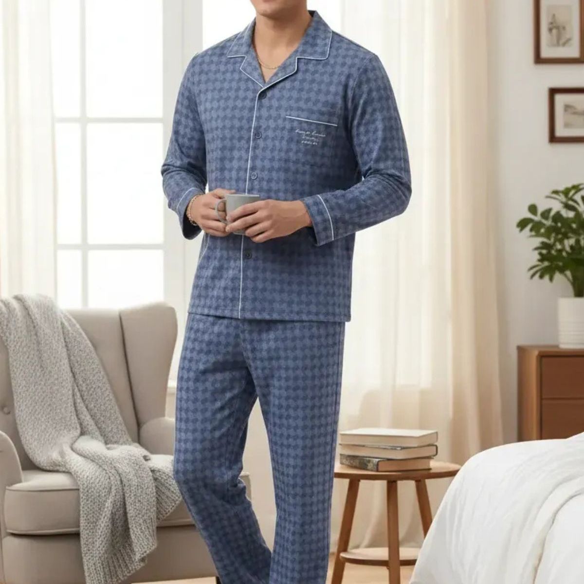 LOOK SHOP - PIjama Hombre Tallas Grandes Algodón Premium. Regalo A Papá 612