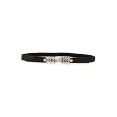 GEN - Cinturón delgado de mujer elasticado ancho 2.5 cm hebilla diseño hojas plateadas