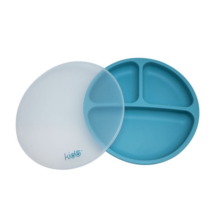 PLATO DE SILICONA CON VENTOSA Y TAPA 3 DIVISIONES AZUL TODDLER