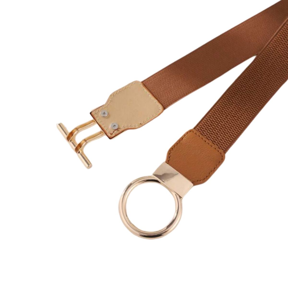 GEN - Cinturón delgado de mujer elasticado ancho 4cm hebilla aro dorado
