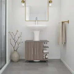 TUHOME - MUEBLE PARA LAVAMANOS 2 PUERTAS BATH 50X55X41,4 CM AVELLANA Y BLANCO