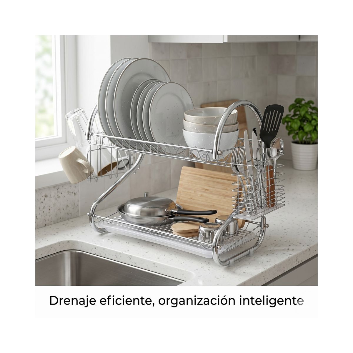 GENERICO - Secaplatos Escurridor de Platos 2 Niveles Inoxidable con Bandeja