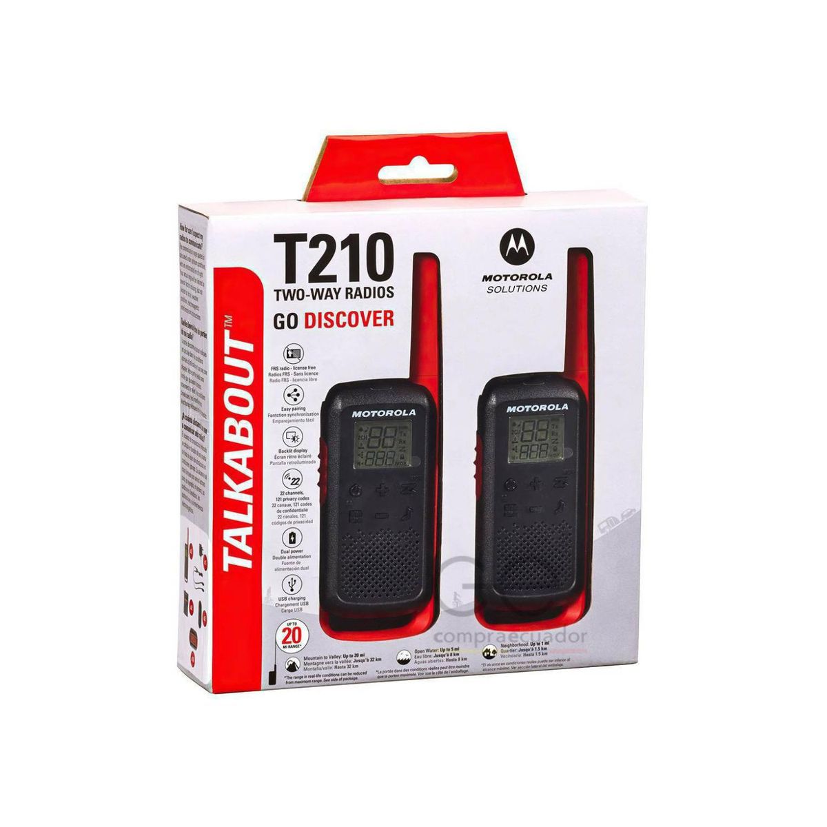 MOTOROLA - Pack 2 Radio Transmisor Walkie Talkies 32Km T210 Motorola
