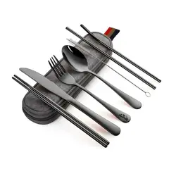 ESHOPANGIE - Juego De Cubiertos Portátiles Acero Inoxidable De 8 Piezas.