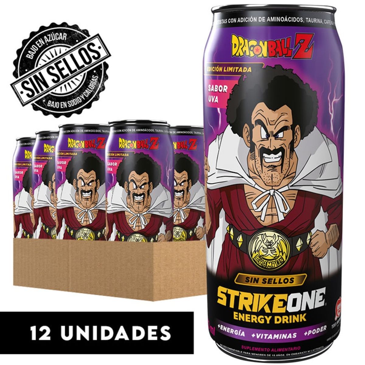 STRIKE ONE - PACK 12 ENERGETICAS STRIKE ONE ENERGY DRINK DRAGON BALL UVA / MR SATAN - STRIKEONE