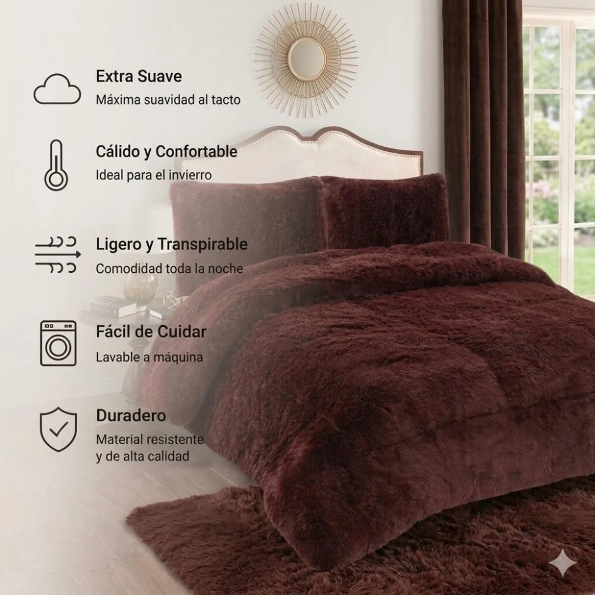 GENERICO - Cobertor Suave 1.5 Plazas Acabado Plush Peludo, Tono Marrón