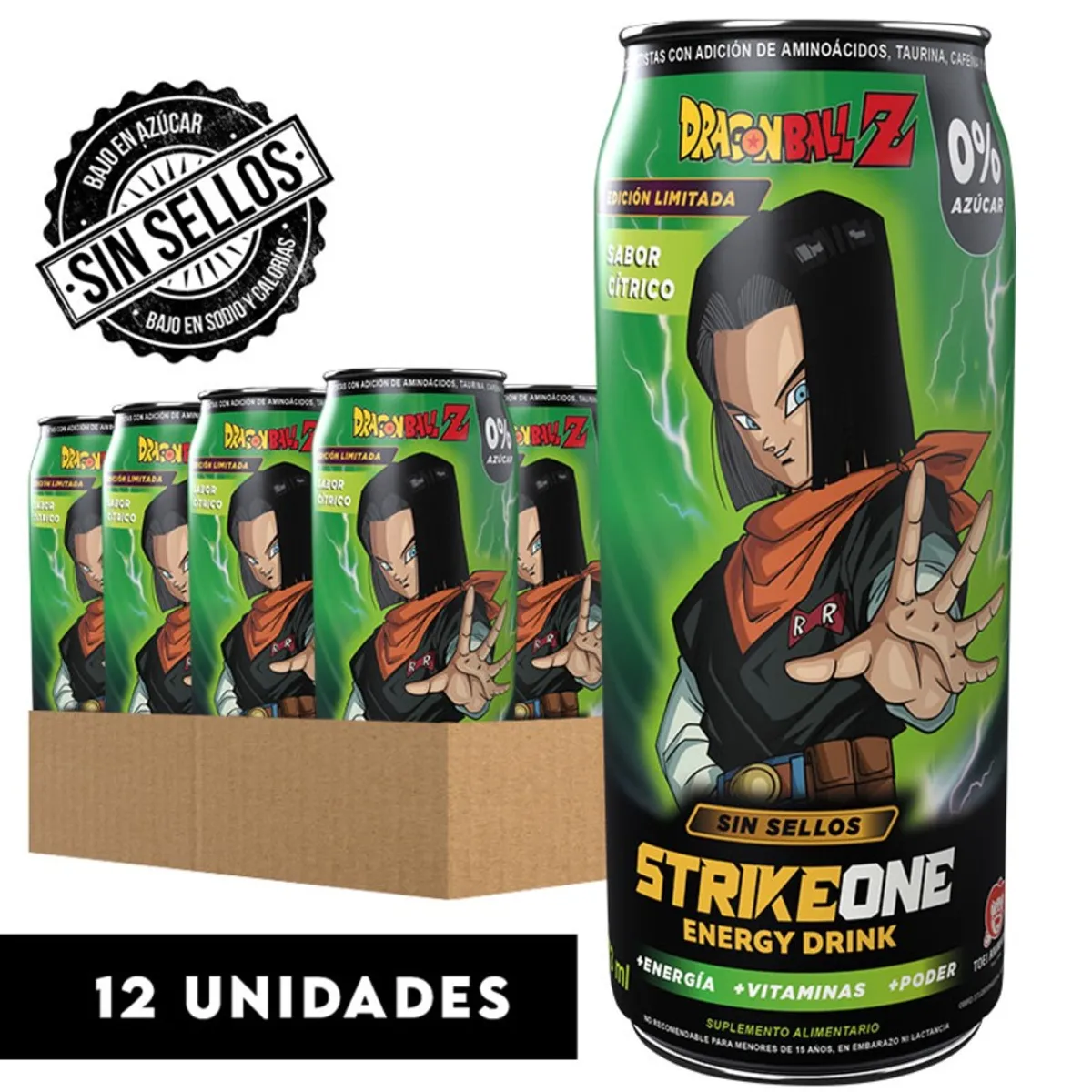 STRIKE ONE - PACK 12 ENERGETICAS STRIKE ONE ENERGY DRINK DRAGON BALL CITRICO/ ANDROIDE 17- STRIKEONE