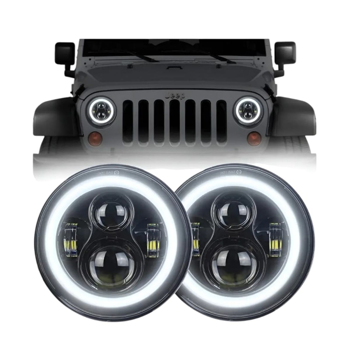 GENERICO - Foco 5,5 Pulgadas Ronda Faro Led Halo Motor Angel Eyes 2pc