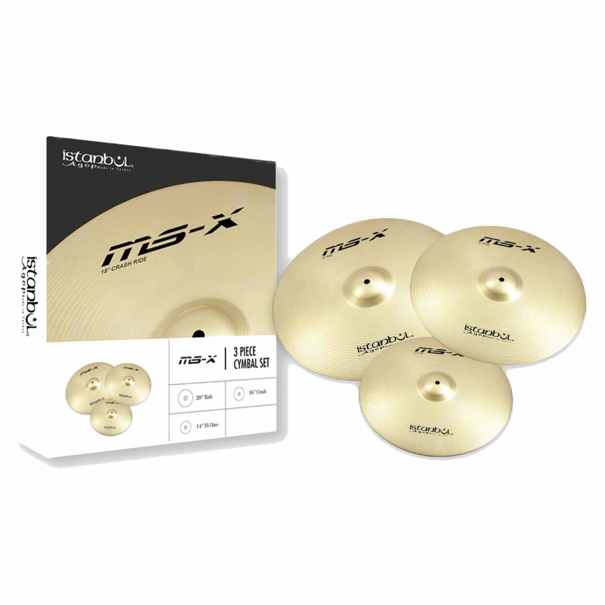 ISTANBUL AGOP - Set de Platillos  Hi-Hat 14″, Crash 16″, Ride 20″ Istanbul Agop MS-X