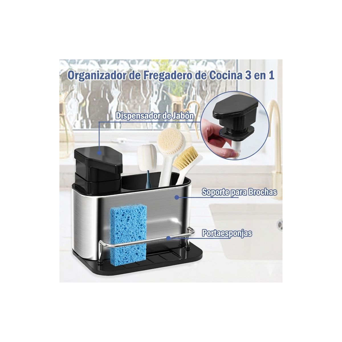 GENERICO - Dispensador De Lavalozas Jabón Y Porta Esponja Organizador