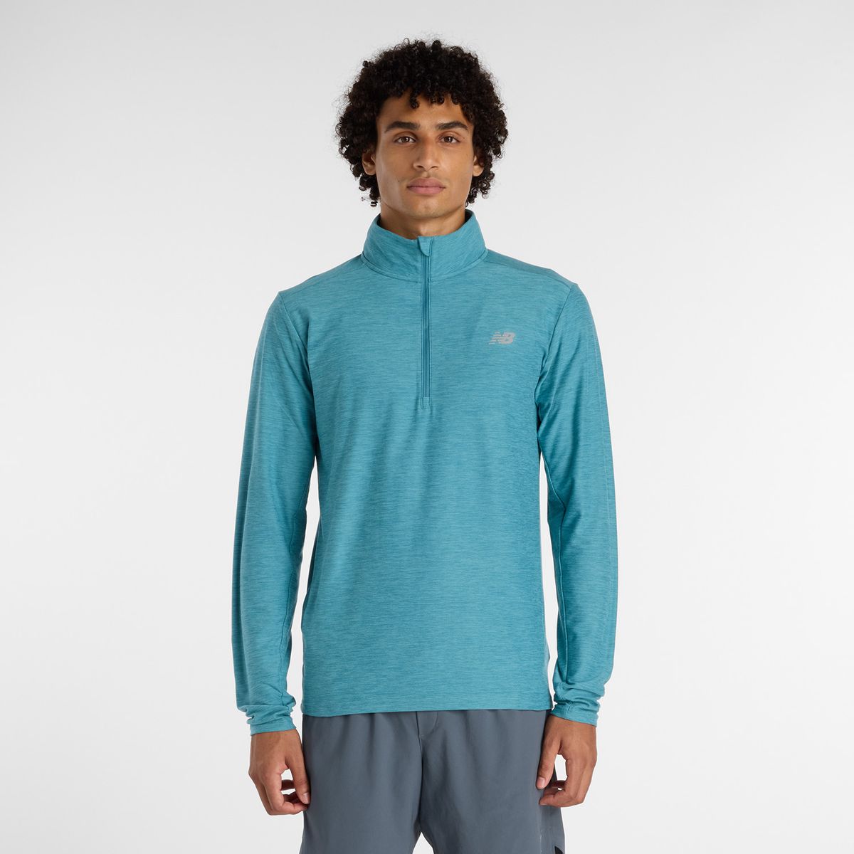NEW BALANCE - Polerón Running Hombre New Balance Space Dye 1/4 Zip Verde