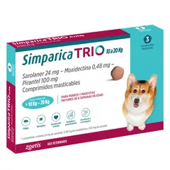ZOETIS - Simparica Trio Antiparasitario X3 Comp Perros 10 - 20 Kg