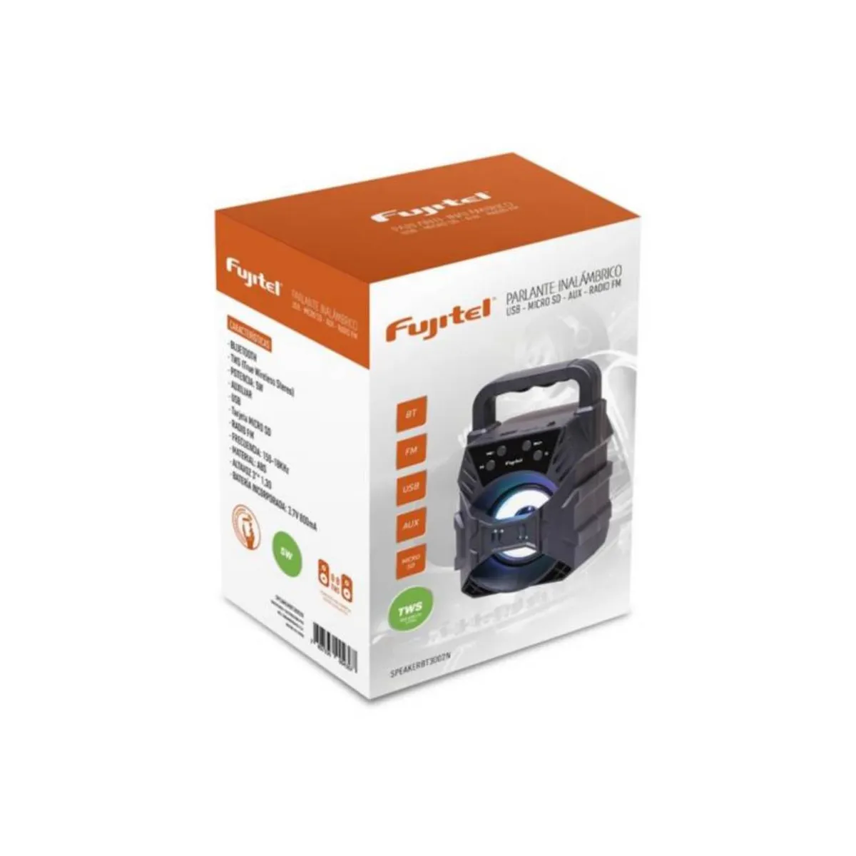 FUJITEL - Parlante Portatil Bluetooth 5WRMS USB Negro Fujitel