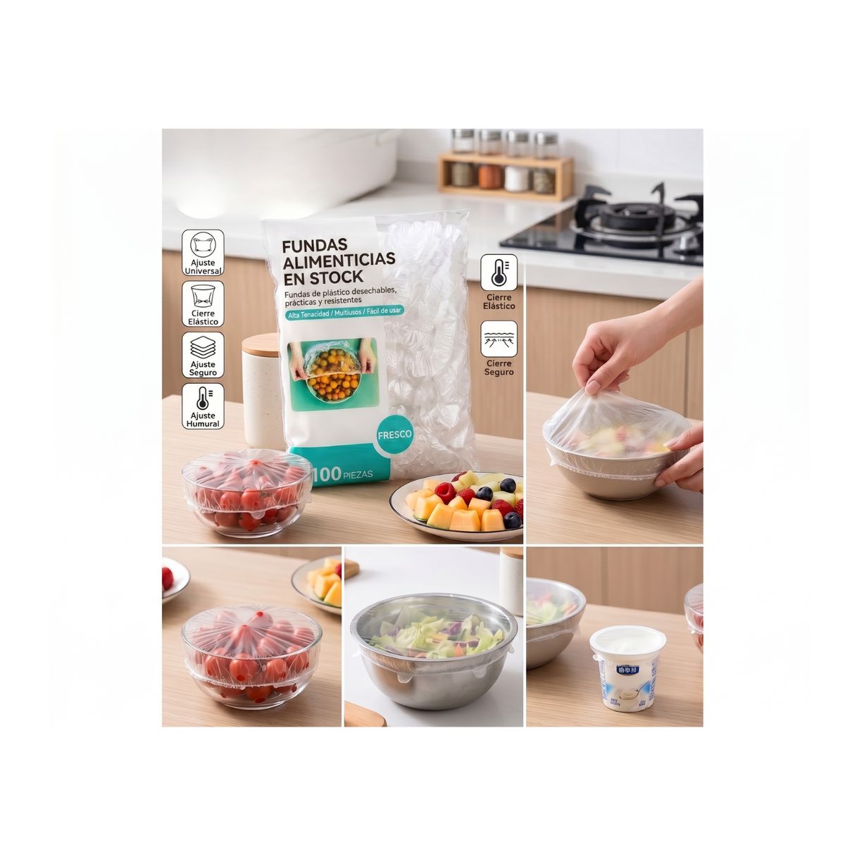 GENERICO - Pack 100 Cubiertas Elásticas Desechables Para Alimentos Y Platos