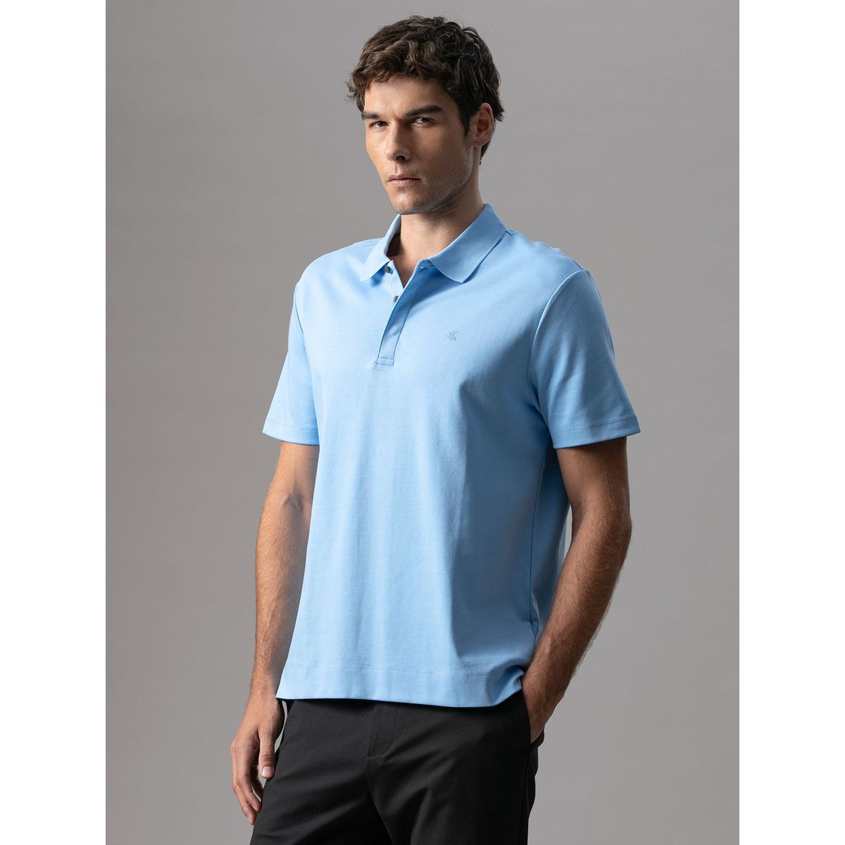 CALVIN KLEIN - Polo de Algodón Interlock Celeste Calvin Klein