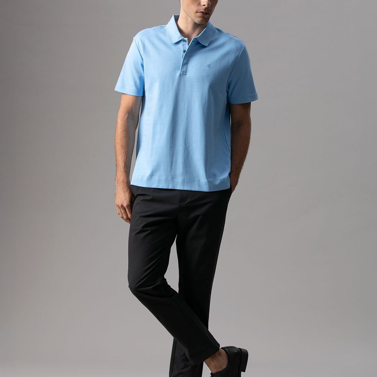 CALVIN KLEIN - Polo de Algodón Interlock Celeste Calvin Klein