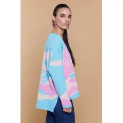 GUINDA - Sweater Mujer Cuello V Diseño Abstracto Moderno YORK