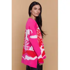 GUINDA - Sweater Mujer Cuello V Diseño Abstracto Moderno YORK