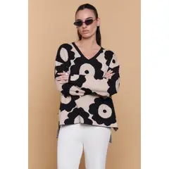 GUINDA - Sweater Mujer Oversize Cuello V Diseño Floral CANVAS