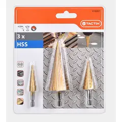 TACTIX - SET DE BROCAS ESCALONADAS HSS 3 PIEZAS