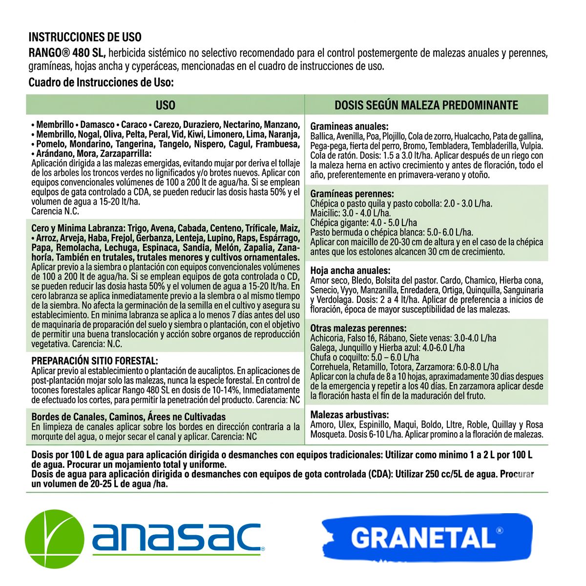 ANASAC - MATA MALEZA ANASAC RANGO 480 SL 1 LITRO (GLIFOSATO 48%)