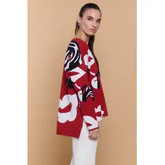 GUINDA - Sweater Mujer Oversize Cuello V Estampado Moderno LINA