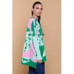 GUINDA - Sweater Mujer Oversize Cuello V Diseño Abstracto EMBRO