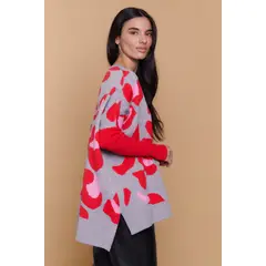 GUINDA - Sweater Mujer Oversize Cuello V Estampado Animal Print IRANDA